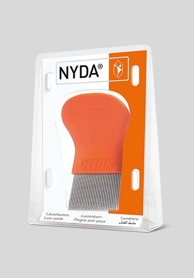 Packshot NYDA® Läusekamm zur Entfernung von Kopfläusen und Nissen.